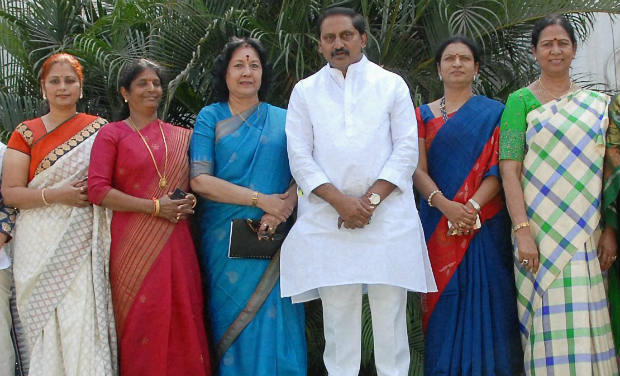 Andra Pradesh Chief Minster N. Kiran Kumar Reddy along with women MLAs poses for a photograph on the last day of the Andra Pradesh assembly in Hyderabad on Thursday - PTI Andra Pradesh Chief Minster N. Kiran Kumar Reddy along with women MLAs poses for a photograph on the last day of the Andra Pradesh assembly in Hyderabad on Thursday - PTI